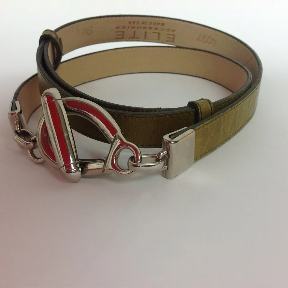 Vintage Elite Green Leather Belt Buckle